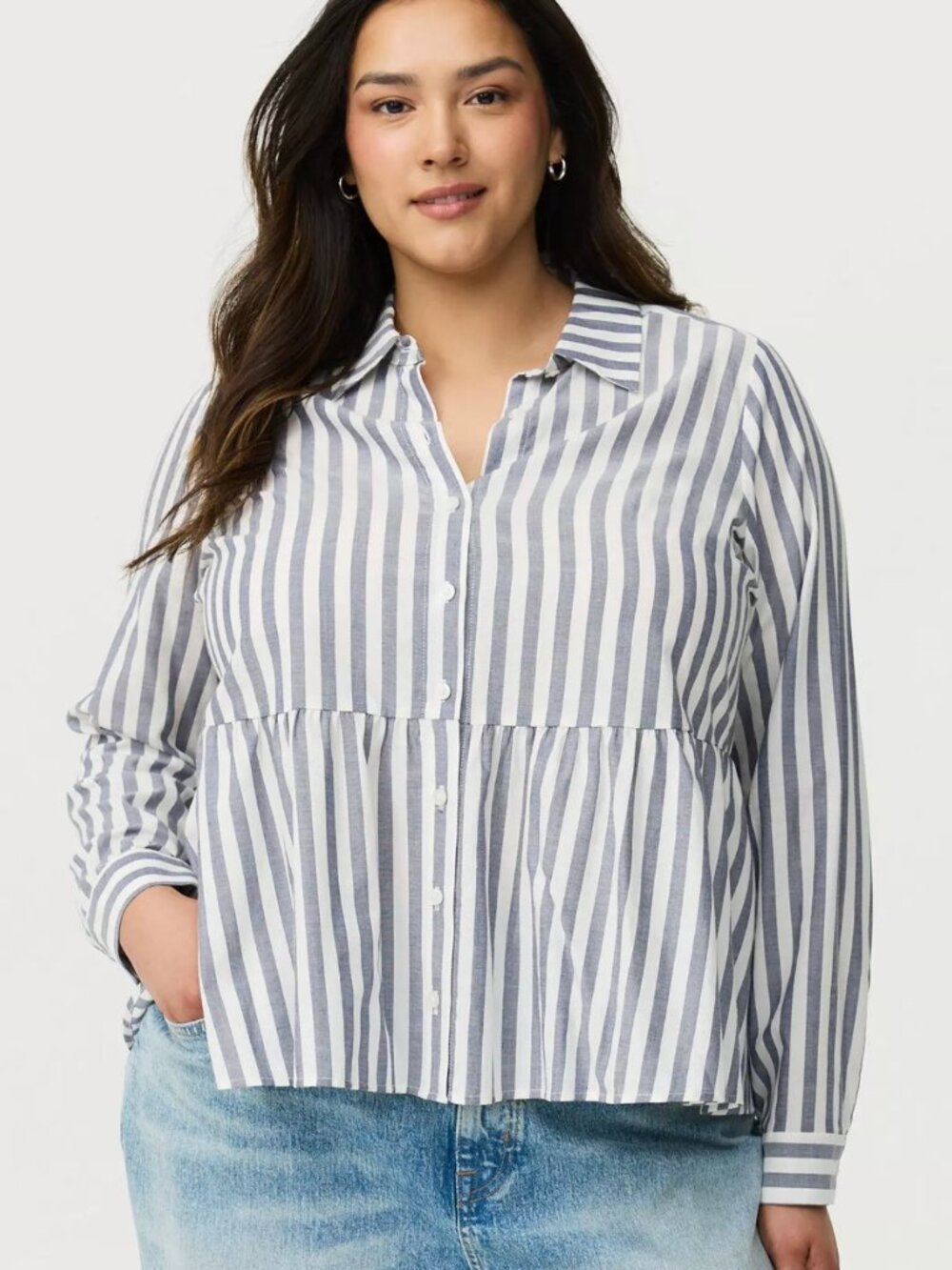 Button-Down Peplum Shirt